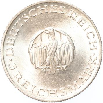 Germany Weimar Lessing 3 mark 1929 J silver BU
