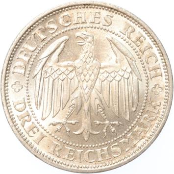 Germany Weimar Meissen 3 mark 1929 E silver BU