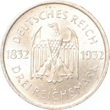 Germany Weimar Goethe 3 mark 1932 A silver BU