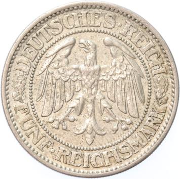 Germany Weimar Oaktree 5 Mark silver 1931A XF
