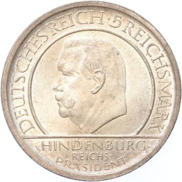 Germany Weimar Hindenburg 5 mark 1929 A silver UNC