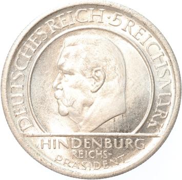 Germany Weimar Hindenburg 5 mark 1929 J silver BU
