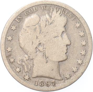 USA Barber half 1/2 Dollar 1897 S silver F-