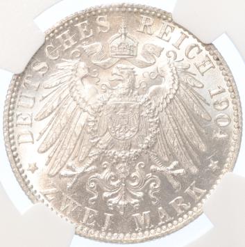 German States Hamburg 2 mark 1904 J silver BU