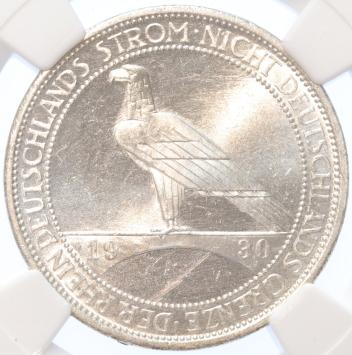 Germany Weimar Rheinland 3 mark 1930 G silver BU