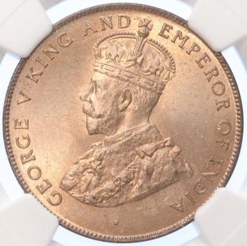 Mauritius  5 cents 1924  copper MS 66 RD