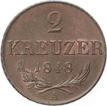 Austria 2 Kreuzer 1848A copper BU