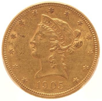 USA 10 Dollars 1905s PCGS AU53