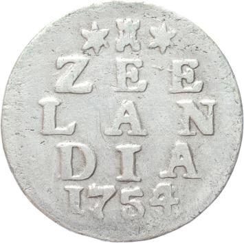 Zeeland Dubbele wapenstuiver 1754/53