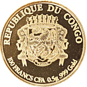 Congo-Brazzaville 100 Francs gold 2016 Rio de Janeiro proof