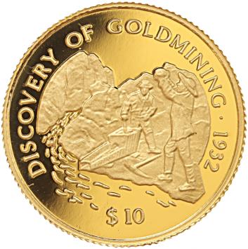 Fiji Islands 10 Dollars gold 1998 Discovery of goldmining proof