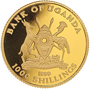 Uganda 1000 Shillings gold 1999 Chimpanzee