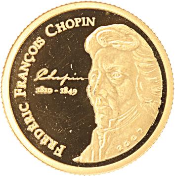 Ivory coast 1500 Francs gold 2007 Chopin proof