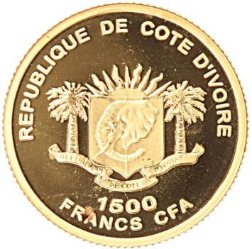 Ivory coast 1500 Francs gold 2007 Chopin proof