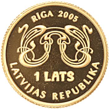 Latvia 1 Lats gold 2005 Jugendstil face proof