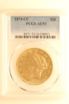 USA 20 dollars 1874cc PCGS AU53