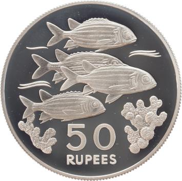 Seychelles 50 Rupees Squirrel fish 1978 silver Proof