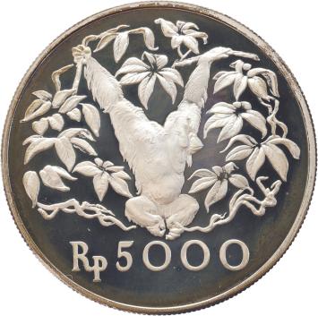 Indonesia 5000 Rupiah orangutan 1974 silver Proof