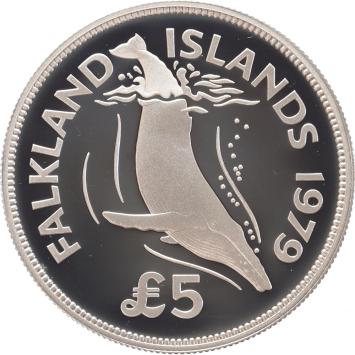 Falkland Islands 5 Pounds Humpback Whale 1979 silver Proof