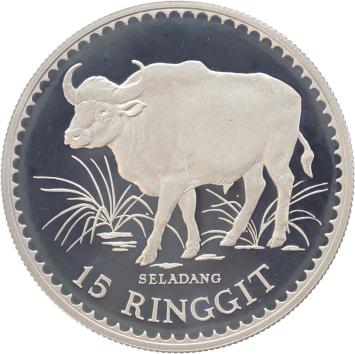 Malaysia 15 Ringgit 1976 Malaysian Gaur silver Proof