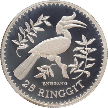 Malaysia 25 Ringgit Hornbill 1976 silver Proof