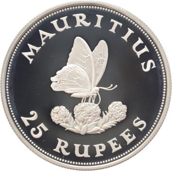 Mauritius 25 Rupees Blue Swallowtail 1975 silver Proof