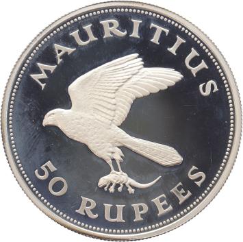 Mauritius 50 Rupees Mauritius Kestrel 1975 silver Proof