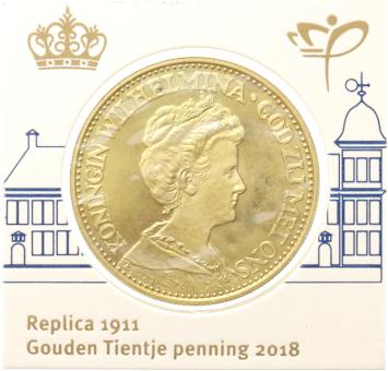 Nederland 2018 Replica 1911 Gouden Tientje penning in munthouder KNM