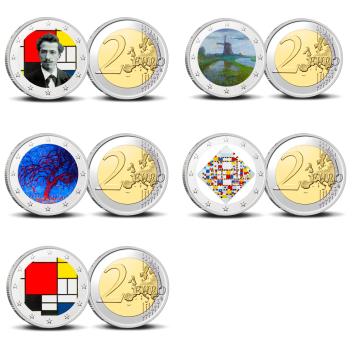 2 Euro munten kleur Mondriaan 1/5 complete set