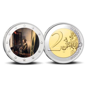 2 Euro munt kleur Vermeer Brieflezend Meisje bij het Venster