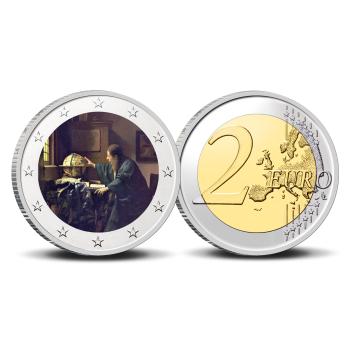 2 Euro munt kleur Vermeer De Astronoom