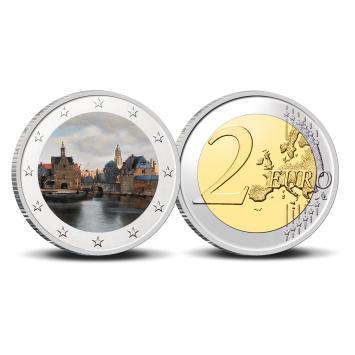 2 Euro munt kleur Vermeer Gezicht op Delft