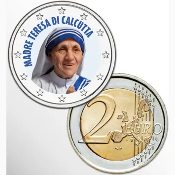 2 Euro munt kleur Mother Theresa