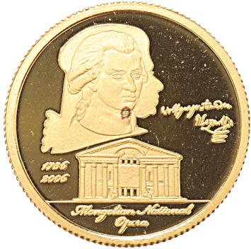 Mongolia 1000 Tugrik gold 2006 Mongolian National Opera proof