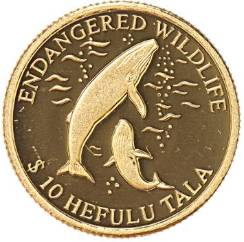 Tokelau 10 Tala gold 2003 Whales proof