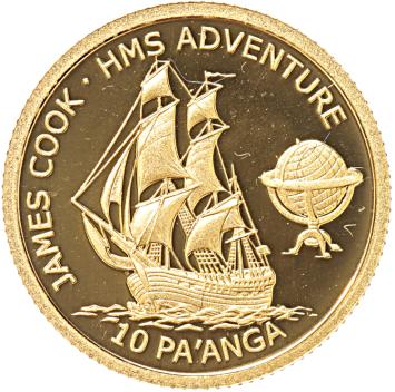 Tonga 10 Pa'anga gold 2003 HMS James Cook proof