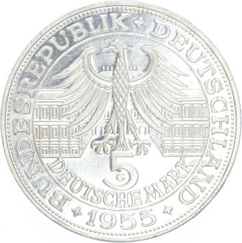 Germany Markgraf 5 mark 1955 silver UNC