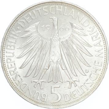 Germany Leibniz 5 mark 1966 silver UNC
