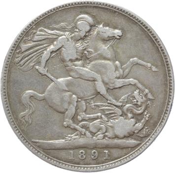 Great Britain Crown 1891 silver F/VF