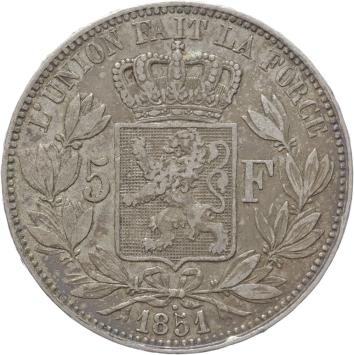 Belgium 5 Francs 1851dot silver VF+