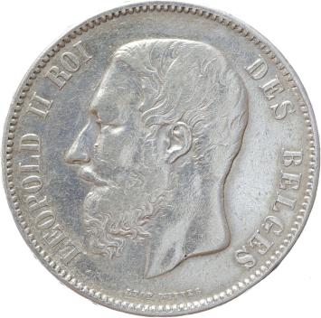 Belgium 5 Francs 1868 silver VF