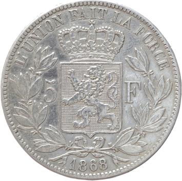 Belgium 5 Francs 1868 silver VF