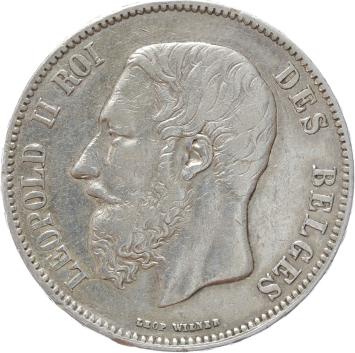 Belgium 5 Francs 1869 silver VF