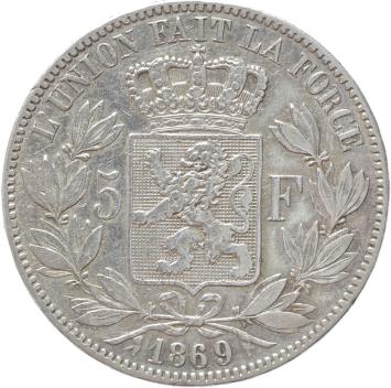 Belgium 5 Francs 1869 silver VF