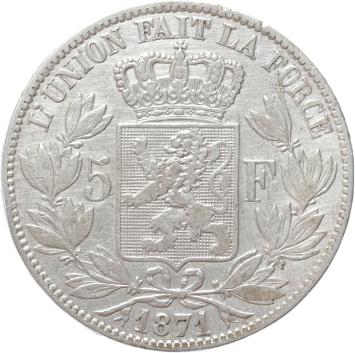 Belgium 5 Francs 1871 silver VF