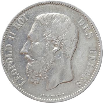 Belgium 5 Francs 1872 silver VF+