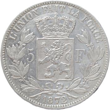 Belgium 5 Francs 1872 silver VF+