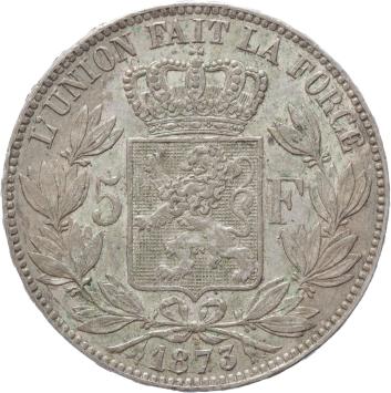 Belgium 5 Francs 1873 silver XF