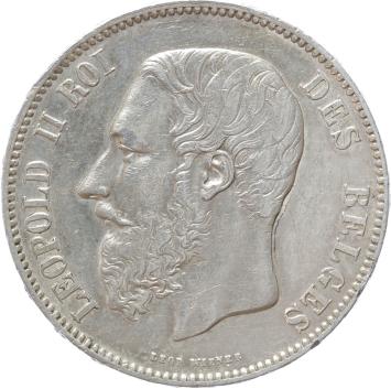 Belgium 5 Francs 1875 silver VF/XF