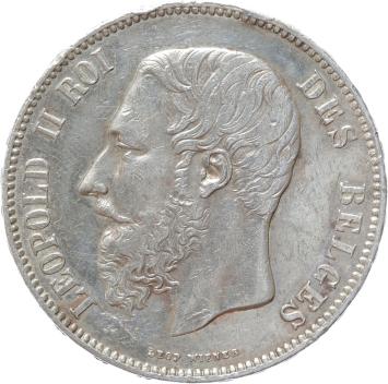 Belgium 5 Francs 1876 silver VF/XF